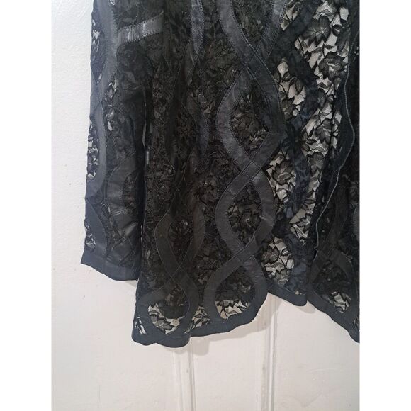 Vintage Kanar Womens xlarge black leather and lace Patchwork Sheer Jacket - Picture 4 of 9